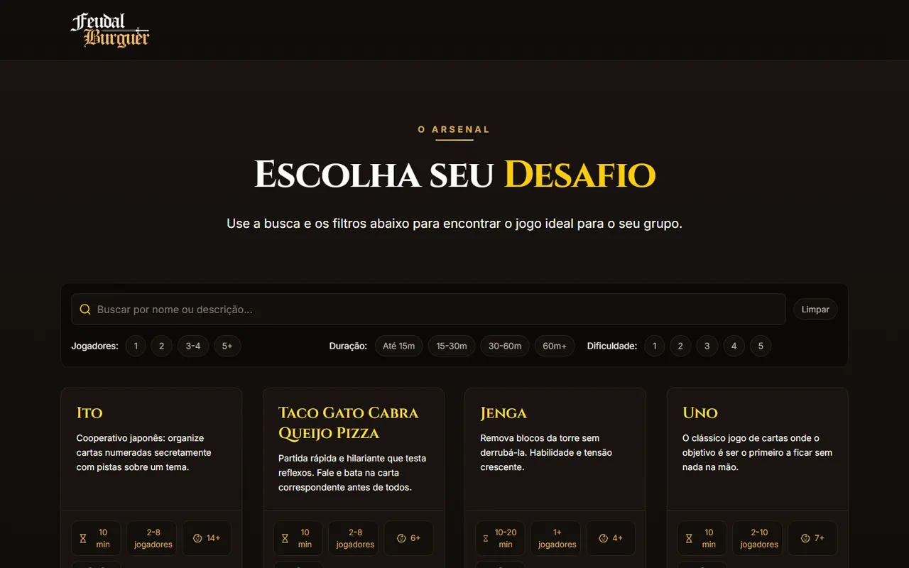 Captura de tela do site Feudal Boardgame