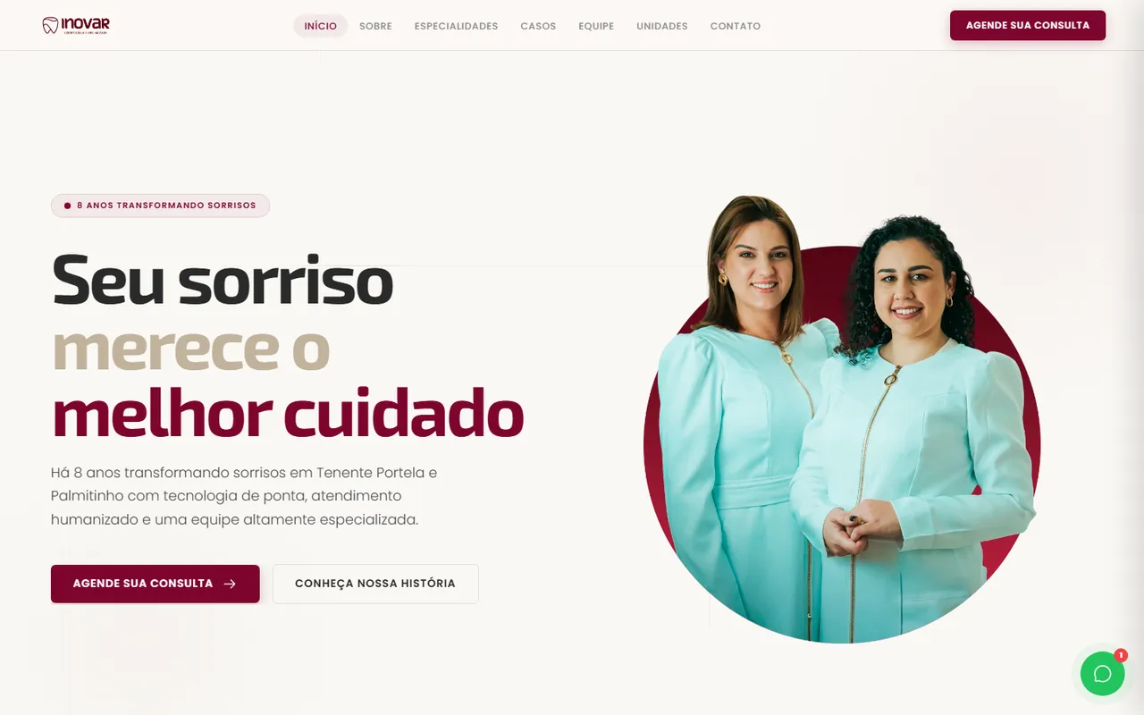 Captura de tela do site Inovar Odontologia
